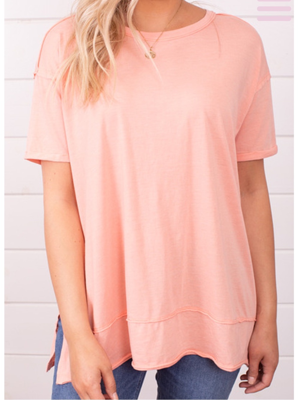 Z Supply Pali Oversized Split Hem Tunic Tee in Light Coral/Peach Size Small